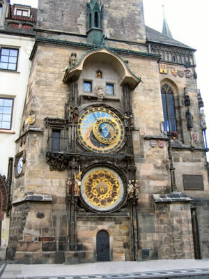 Astronomical clock - Upper is 3 timepieces, lower is calendar